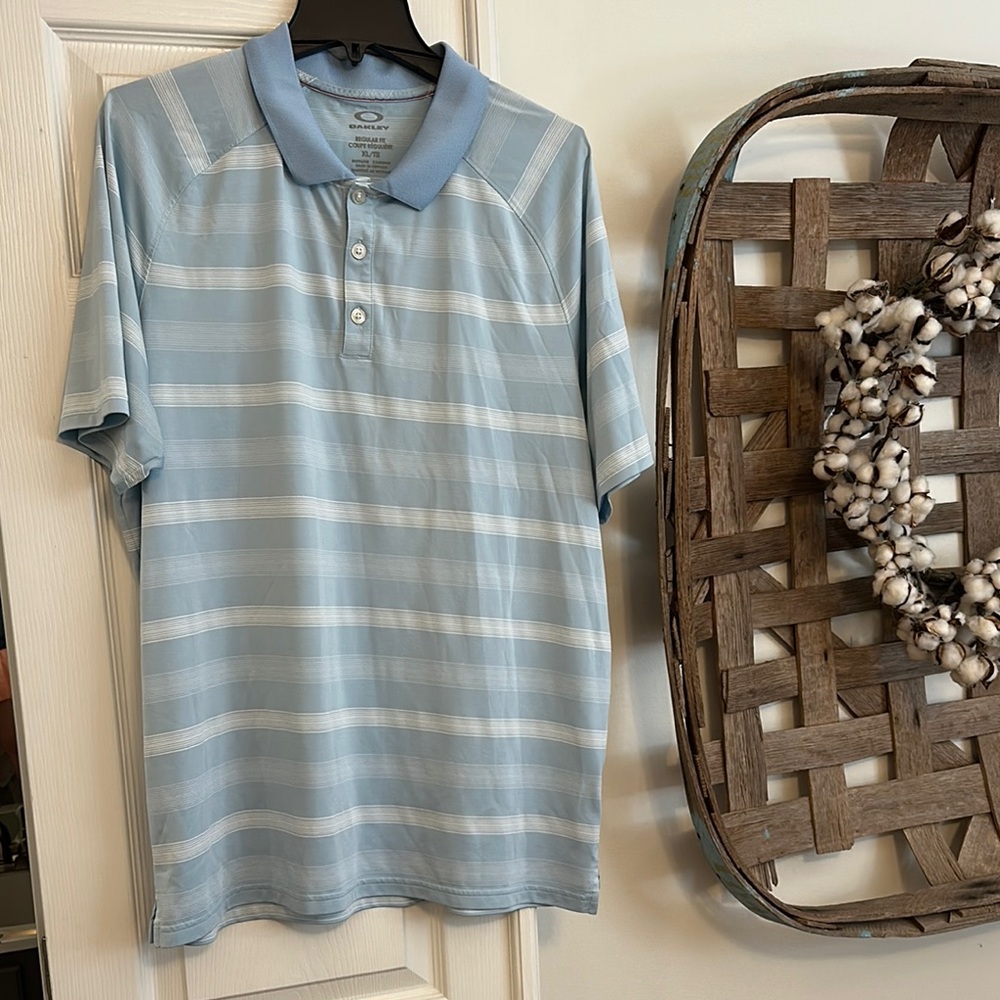 Oakley Light Blue Striped Men's Polo Shirt